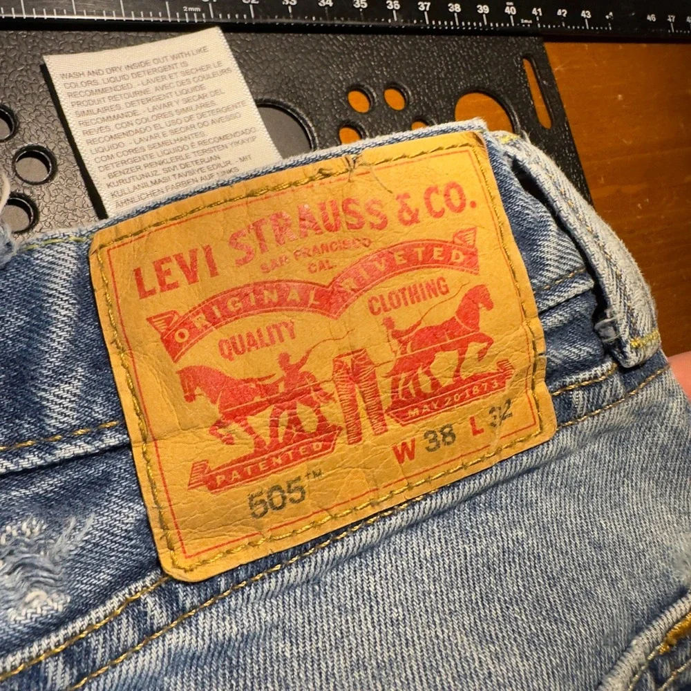 Baggy Levis 505 Regular Fit Jeans Mens 38x32 Blue‎ Distressed Streetwear Denim